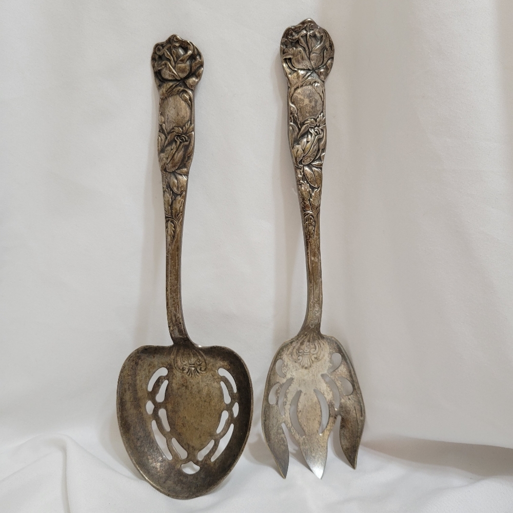 Vintage Silver Plate Ornate Salad Serving Set